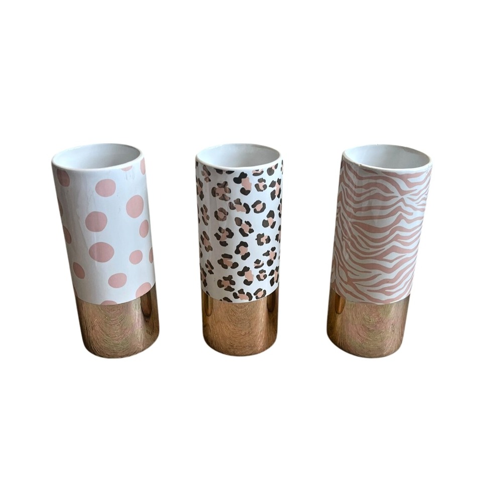 Two's Company Pretty In Pink Patterned Vases- Set of 3- Measures 7 1/2" H x 3" D - Picture 2 of 5